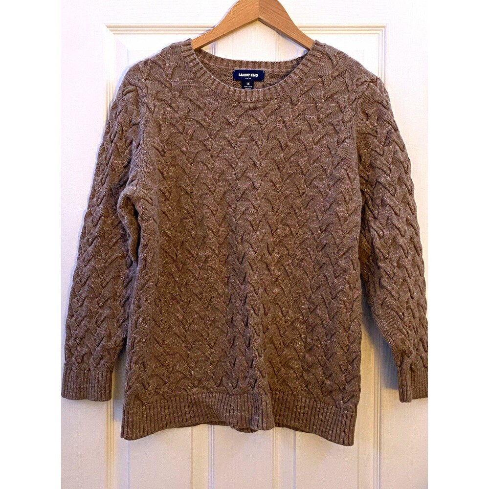 Lands' End Drifter brown 100% cotton knit crewneck pullover sweater size 1X